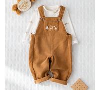2 pièces Ensemble Top pull à col ras du cou à manches longues et salopette marron avec motif de renne de bébé garçon en tricot doux 6-9M,9-12M,12-18M,18-24M,2-3YCartoon,PlantesÉtoffe