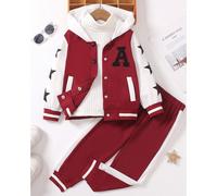 2 pièces Ensemble veste à capuche et pantalon style casual scolaire de jeune fille, imprimé étoiles et lettres, bloc de couleurs, manche longue, pour l'automne 6Y,7Y,8Y,4Y,5YBlocs de couleur,Géométriq