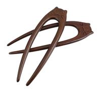 2 Pièces Épingle à Cheveux en Bois en U Style Chinois Vintage | Double Fourche, Finition Lisse Poli à Main, pour Chignons et Soirées, sans Abîmer les Cheveux