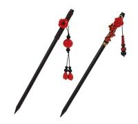 2 Pièces Épingle à Cheveux Rétro en Bois Style Chinois Antique | Décoration Capillaire, Fêtes de Style Ancien, Ornée de Fleurs Rouges, pour Fille et Petite Amie