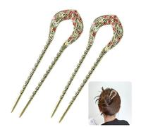 2 Pièces Épingles à Cheveux en Forme de U, Pince à Chignon en Métal, Style Français, Élégant Pic à Cheveux, Vintage Accessoires de Coiffure pour Chignons pour Femmes et Filles (Rose)