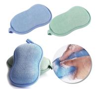 2 Pièces Éponge de Bain Double Face, Fibre Végétale, Lot | Spa, Nettoyage Profond Exfoliant, Rangement Facile, Couleurs Bleu et Vert, Usage Quotidien