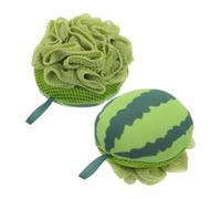 2 Pièces Éponge Exfoliante Pastèque Verte en Polyester | Usage Maison, Nettoyage Doux du Corps, Forme Pastèque, Design Double Emploi
