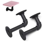 2 Pièces Equerre Etagere,Support Étagère Mural Rétro en Métal,Fer Forgé,Support Tablette Mural Style Industriel,Pour Déco Salon Chambre Salle De Bain,Diamètre du tuyau 2cm,Noir(12x25cm)