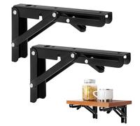 2 Pièces Équerre Pliante 350 mm, Support Étagère Pliable Console Rabattable en Métal Robuste, Charge Lourde pour Étagère Murale, Table Murale, Garage, Cuisine, Bureau (Noir)