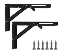 2 Pièces Équerre Pliante Étagère Murale, 300mm Equerre Pliable, Équerre Étagère Murale, consoles pliantes Noir, Support Console Pliable pour Table Garage Cuisine