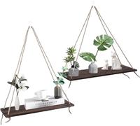 2 Pièces étagère Murale Flottante en Bois, Support Mural Suspendu étagères de Pot de Fleur de Plante avec Crochets Corde Triangulaire Décoration Moderne(Retro Color)