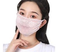 2 pièces été élastique extérieur couleur unie suspendus oreille Protection visage bouclier crème solaire masque couverture dentelle Pour Les Sports De Plein Air(Light pink)