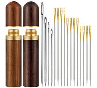 2 Pièces Étui à Aiguilles en Bois avec 24 Pièces Aiguilles Auto-Filetage et 4 Pièces Aiguilles à Piquer à Grands Yeux pour Cuir pour Ranger les Accessoires d'Aiguille à Broder à la Main