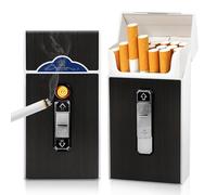 2 Pièces Etui Cigarette avec Briquet Electronique, Boite a Cigarette Rechargeable Sans Flamme, Boite Cigarette Métal, Etui Cigarette pour Femme Homme Idée Cadeau