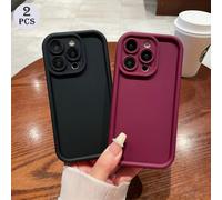 2 pièces Étui de téléphone à cadre d'œil givré et doux à couverture complète compatible avec Apple 7/8/X/XR/XSMAX/11/12/13/14/15/16/17 Promax, A14/A15/A16/A17/A04/A05/A06/A07/A54/A55/A56/A57/A34/A35A/