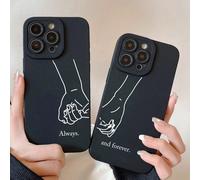 2 pièces Étuis de téléphone à la mode avec slogan minimaliste noir. Étuis de téléphone au style de rue européen et américain avec l'impression "Toujours et pour toujours" et le graphique d'un couple s