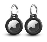 [2 pièces] Étuis pour Apple AirTag, Yilgviza Coque en TPU pour Un Porte-clés AirTag, Protection Contre Les Chutes et Les Rayures Compatible avec Le Apple AirTag (Noir+Noir)