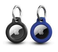 [2 pièces] Étuis pour Apple AirTag, Yilgviza Coque en TPU pour Un Porte-clés AirTag, Protection Contre Les Chutes et Les Rayures Compatible avec Le Apple AirTag (Bleu+Noir)