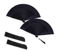 2 pièces Eventail Pliable en Bambou Soie Noir Ventilateur Pliant à Main Ventilateur Chinois Éventail Ventilateur en Tissu Oriental pour Danse, Fête, Cadeaux de Mariage