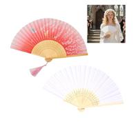 2 Pièces Éventails Pliables en Bambou - 1 Éventail Blanc + 1 Éventail Rose avec Motif de Papillons en Vol et Fleurs, Éventail Bois Éventail en Bois Décoratifs pour Éventail Mariage, Bals, Décorations