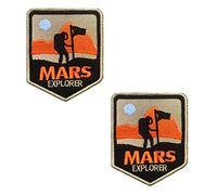 2 Pièces Exploration de Mars Broderie Amusante Patch Emblème Crochet et Boucle Patches pour Travail d'Équipe Vêtements, Gilets, Vestes, Sacs à Dos, Chapeaux, Gilets de Chien,École Le Sac