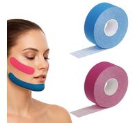 2 Pièces Face Lifting Tape, 2,5 cm*5 m Face Taping,pour Double Menton et Peau Affaissée(Bleu Royal+Rose Rouge)