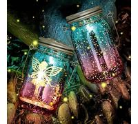 2 Pièces Fée de papillon dans un bocal Mason,Lanterne Solaire,Mason Jar Lampe Solaire,Étanche IP44 Décoration Pour Jardin,pour Jardin, Intérieur et Extérieur Décoration