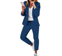 2 Pièces Femme Tailleur Formale Business Élégant Complet Blazer Fêtes Cérémonie Blazer & Pantalon Travail Manches Longues Bureau Tailleur Couleur Unie Grandes Tailles Vestes de Costume 2025, bleu