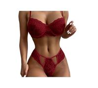 2 Pièces Femmes Ensemble de Lingerie Sexy en Dentelle String Ensemble avec Soutien-Gorge et Culotte Licou Babydoll Armature en Dentelle Ensemble