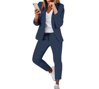 2 Pièces Femmes Tailleur Formelle Affaires Élégant Complet Blazer Fêtes Cérémonie Blazer & Pantalon Travail Manches Longues Bureau Tailleur Couleur Unie Grande Taille Vestes Robe 2025, Marine
