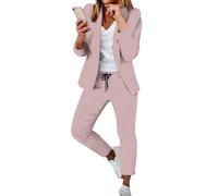 2 Pièces Femmes Tailleur Formelle Affaires Élégant Complet Blazer Fêtes Cérémonie Blazer & Pantalon Travail Manches Longues Bureau Tailleur Couleur Unie Grande Taille Vestes Robe 2025, rose, L