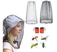 2 Pièces Filet de Tête de Moustique Moustiquaire De Tete Tête de Moustique Net Chapeau Moustiquaire Filet Anti-Insectes pour la Tête avec 2 Sacs de Rangement pour Apiculteur Camping Pêche