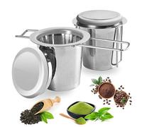 2 Pièces Filtre Thé Acier Inoxydable, Filtre Thé Avec Couvercle, Infuseur Thé, Filtre à Thé, Filtre Thé Double Poignée, pour Théières, Tasses, Tasses pour Infuser le Thé et le Café en Vrac (C)