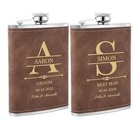 2 Pièces Flasques a Alcool Personnalisés, Flasques Whisky en Inox 304 8oz/227ml Personnalisables pour EVG, Flasque de Mariage Personnalisés pour les Garçons D'Honneur et les Témoins (Marron)