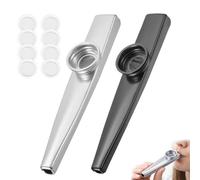 2 Pièces Flauto Kazoo Instrument de Musique Enfant avec 8 Pièces Membranes Diaphragme Cazou Kazoo Métal KazooAccompagnement Instrumental, Kazu pour Enfants et Adultes, Noir Argent
