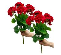 2 Pièces Fleur de Géranium Artificielle en Soie, Buisson de Géranium Rouge Artificiel D'extérieur, Fausses Fleurs de Géranium Rouge pour Décoration Florale de Jardin Intérieur(Rouge)