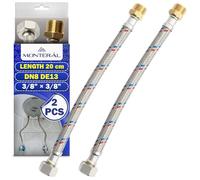 2 Pièces Flexible Eau 20 cm F 3/8” x M 3/8” DN8 DE13 | Tuyau Flexible Plomberie en Acier Inoxydable avec Plage de Pression Service Max 10 bar et Température Max +70°C - MONTERAL