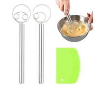 2 Pièces Fouet à Pâte Danois en Acier Inoxydable 304 (33 cm) + 1 Grattoir à Pâte en PP, Mélangeur De Pâte à Pain, Fouet à Oeufs, Danish Dough Whisk Idéal pour Pain, Pizza, Gâteaux et Pâtisseries