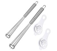 2 Pièces Fouet Cuisine, Fouets en Acier Inoxydable avec Agitateur à Billes, Fouet Patisserie et Séparateur Jaune d'oeuf, Fouet Manuel pour Cuisinerà Domicile, Mélanger, Fouetter (10 In, 12 In)