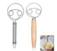 2 Pièces Fouet danois, Fouet de Pâte danoise Fouet Hollandais Batte à œufs Pâte danoise Fouet avec Manche en Bois Mixeur Fil d'acier inoxydable 304 pour la fabrication de gâteaux à pain