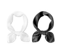 2 Pièces Foulard En Soie Noir Et Blanc, Foulard Carré Pour Femme, Foulard En Mousseline, Foulard Noir Pour Femme, Mousseline, Foulard En Imitation Soie