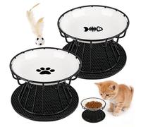 2 Pièces Gamelle Chat Surélevée, gamelle pour Chat avec Support en Métal et Tapis Antidérapant, gamelles avec Protection cervicale