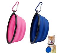 2 Pièces Gamelles Portables en Silicone pour Voyage,17.5×2/4/6.5cm Bol de Voyage en Silicone avec Mousqueton,1000ML Grandes Gamelles Pliables pour Chien,Convient Voyage,Randonnée et Camping(Bleu+Rose)