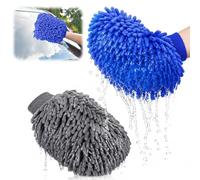 2 Pièces Gant Lavage Voiture, Gant Microfibre Nettoyage Voiture, Microfibre Sechage Voitures, Chiffon Anti-Rayures pour Auto et Moto, Idéal pour Entretien Auto et Nettoyage auto Extérieur,Gris+Bleu