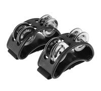2 Pièces Generic Tambourin Pied, Tambourin à Pied à Percussion, Instrument de Tambourin de Pied, Tambourin à Pied 2 Rangées, Tambourin Pied avec Bande Elastique, pour Instrument de Batterie(Noir)