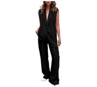 2 Pièces Gilet Costume Femme sans Manches- Tailleurs-Pantalons Droit Jambe Large Couleur Unie Pants Et Col en V Haut Décontracté Chic Et Élégants Coupe Ample Confortable Travail Ensemble