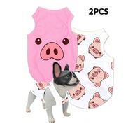 2 pièces Gilet en polyester anti-puce et réduisant la perte de cheveux avec imprimé cochon, isolant, respirant, pour chats et chiens à l'intérieur et à l'extérieur L,M,S,XL,XS,XXL,XXSAnimal,Cartoon,Bl