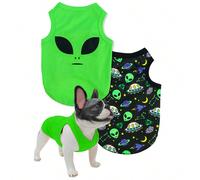 2 Pièces Gilet Imprimé Extraterrestre En Polyester, Anti-puce, Réduisant La Perte De Cheveux, Isolation Et Respirant Pour Chats Et Chiens À L'intérieur Et À L'extérieur 3XL,4XL,5XL,L,M,S,XL,XS,XXL,XXS