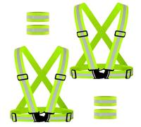 2 Pièces Gilet Réfléchissant avec 4 Bracelets, Brassard Sécurité Réglable, Gilet Fluo Haute Visibilité 360° pour Hommes, Femmes, Gilet Élastique Unisexe pour Vélo, Moto, Course Pied, Jogging, Marche