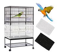 2 Pièces Grand Couverture de Cage à Oiseaux, Amélioré Housse de Protection en Maille avec Paillettes, Universel Attrape Graine, Filet de Perroquet Ajustable en Maille de Nylon pour Ara Perruche