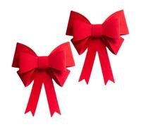 2 Pièces Grand Nœud Rouge de Noël en Feutre et Velours pour Décor | Réutilisable, Résistant aux Intempéries, Clips et Liens, pour Rampes, Guirlandes et Porche