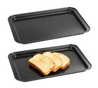 2 Pièces Grand Plat Four, 42.5 x 28.5 x 2.5cm Noir Rectangulaire Plaque Patisserie Acier Au Carbone de Qualité Professionnelle Plaque Cuisson Four Moule Tefal pour Restaurant Café