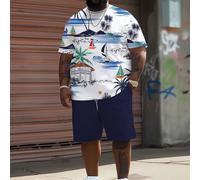 2 pièces Grande taille Hommes Hawaïen Cocotier et Impression de Voilier Décontracté Ample Ajustement T-Shirt à Manches Courtes + Short Set Été Sports 1XL,2XL,3XL,4XL,5XL,6XLTissu tricoté