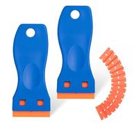 2 Pièces Grattoir Plastique Avec 100 Lames, Grattoir en Plastique De Nettoyage De Vitres, Pour Enlever Les étiquettes Voitures, La Peintureautocollants et Décalcomanies, Bleu
